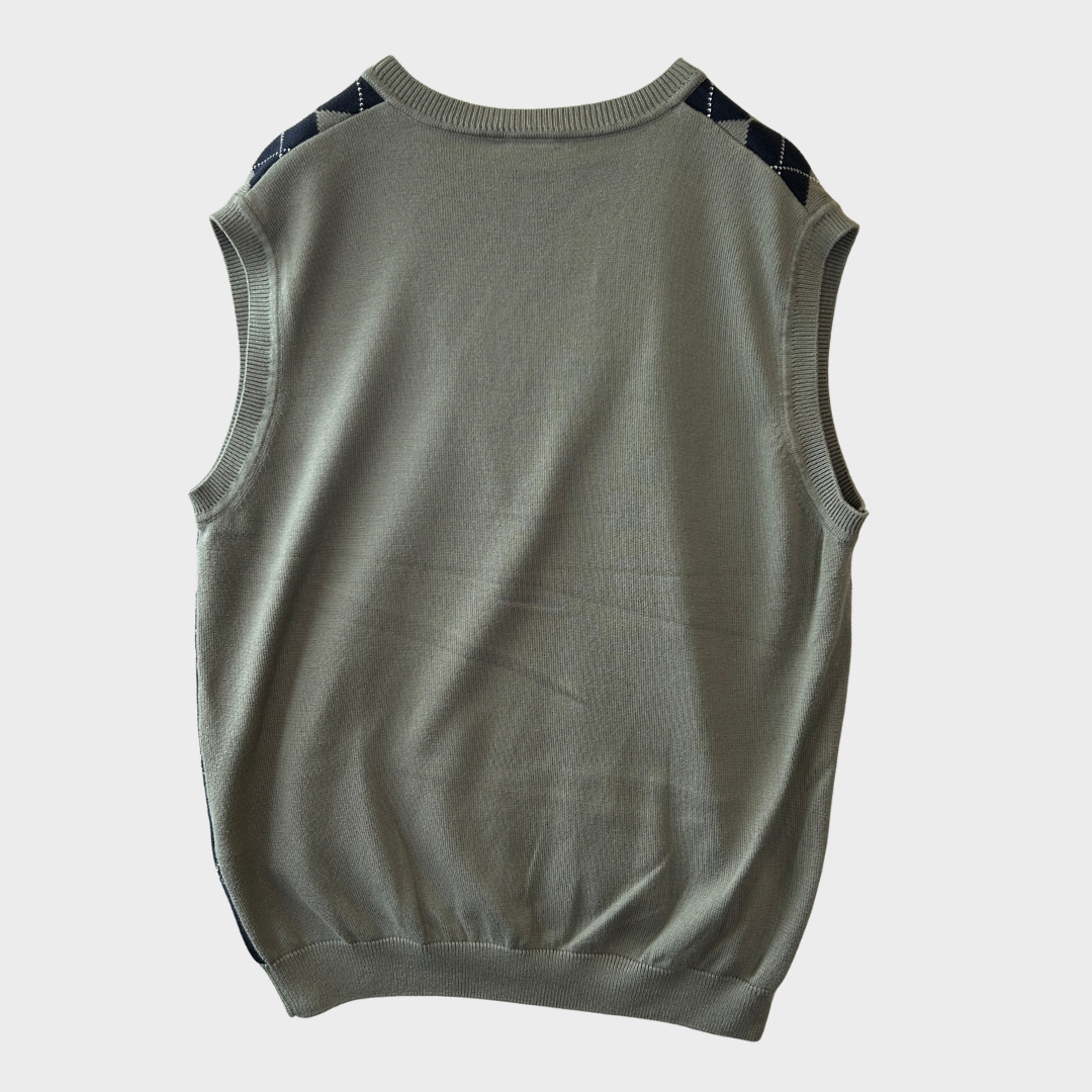 00's Lacoste ラコステ フロントアーガイル ニットベスト 青水色灰 (XL)/B2349V-SO