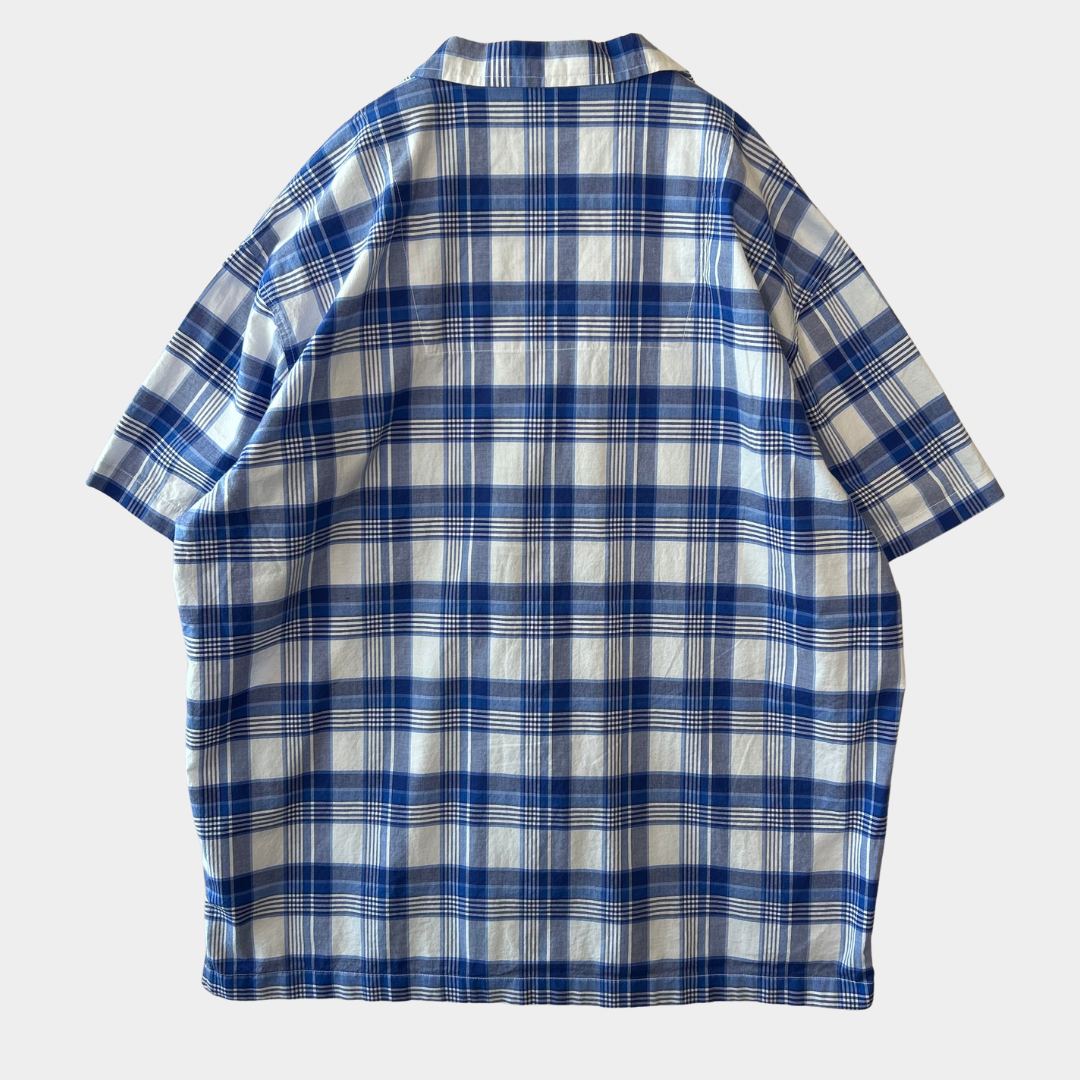 00's Polo Ralph Lauren ラルフローレン オープンカラーチェックシャツ 青白(L)/A3747SH-SO