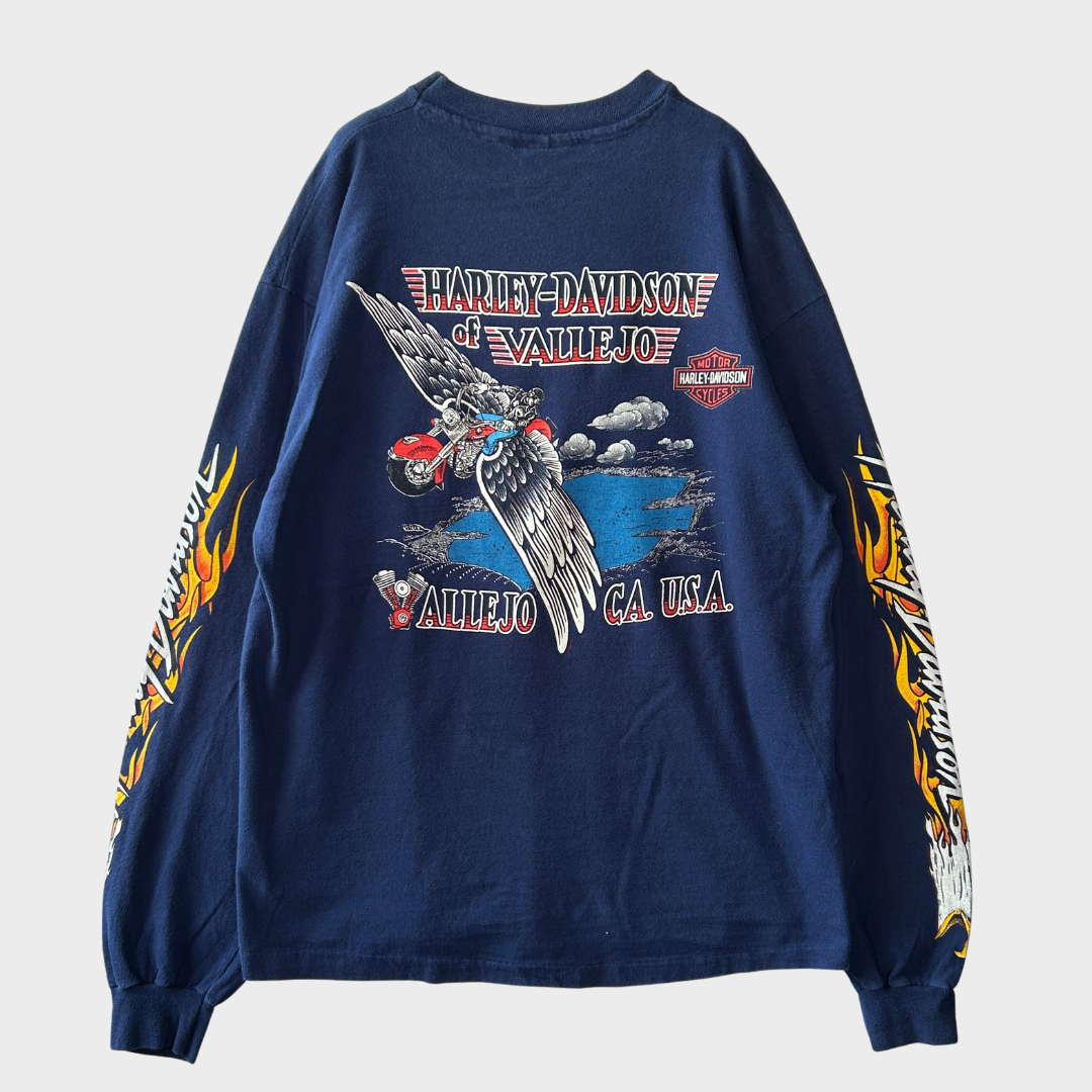 90's Hanes Harley-Davidson "Established 1903" 袖プリント ロングTシャツ 紺 (L)/B0661T-SO