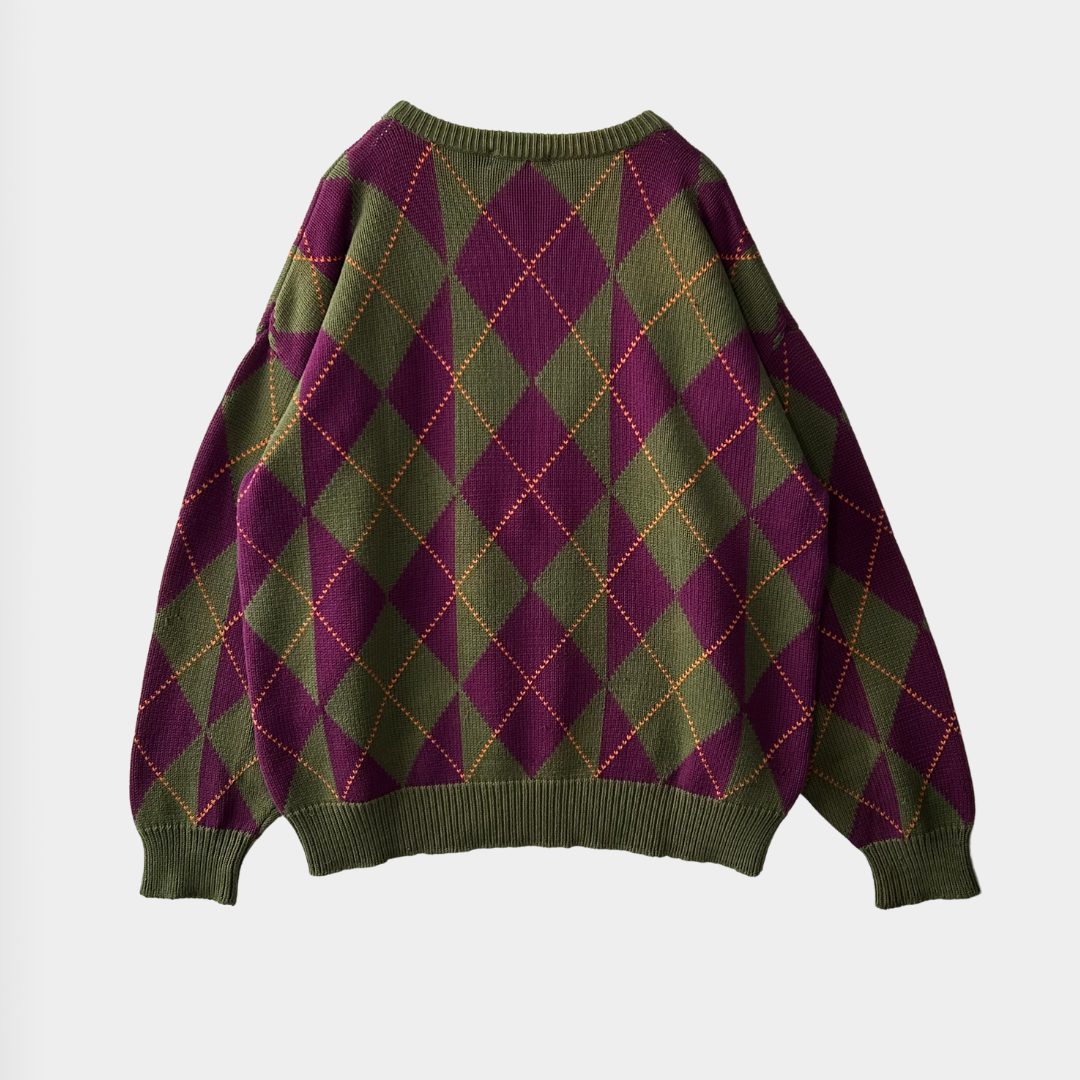 90's Nautica ノーティカ アーガイル柄コットンニット (L)/B0263K-SO