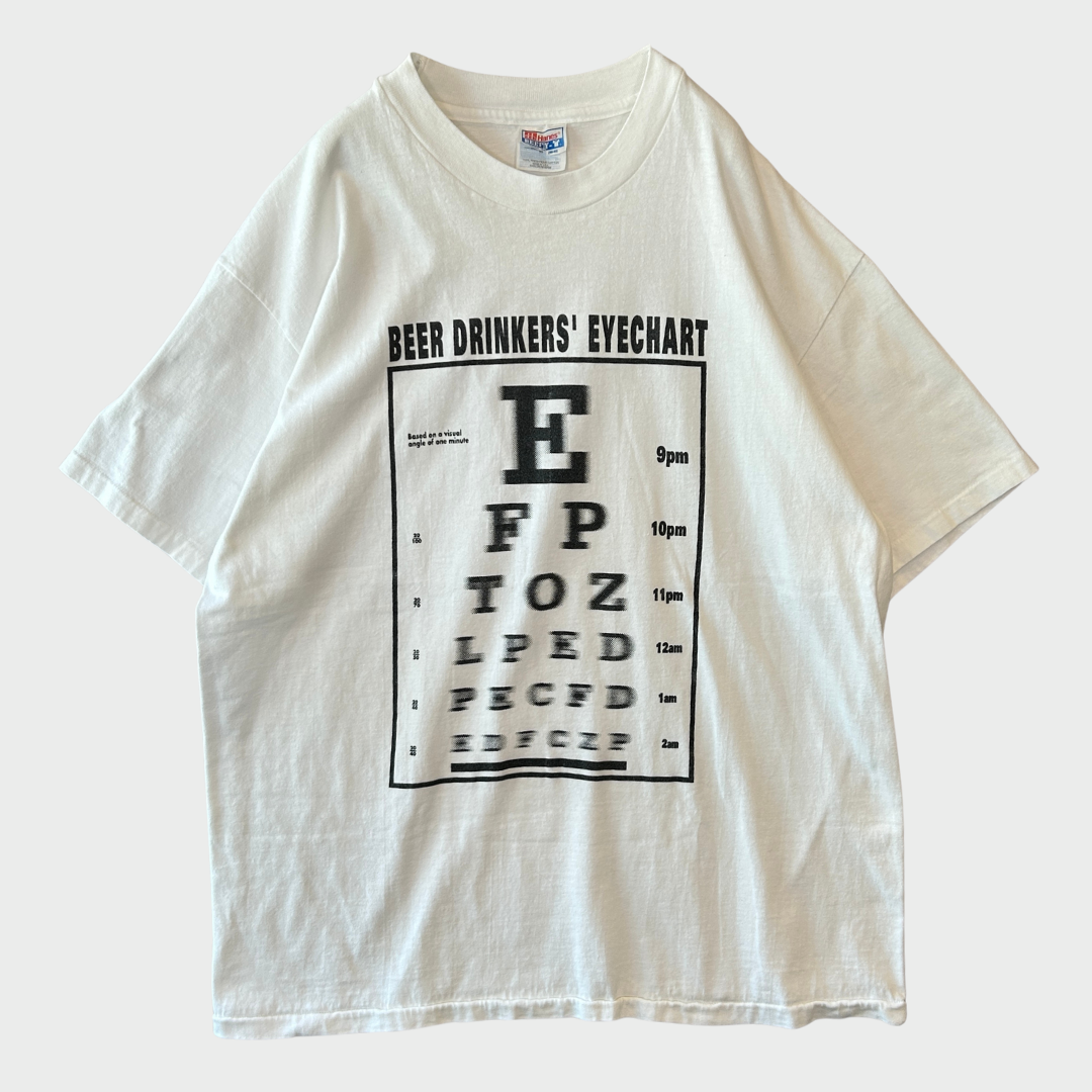 90's Hanes BEER DRINKERS' EYECHART 視力検査表 アルコールTシャツ 白 (XL)/B2733T-SO