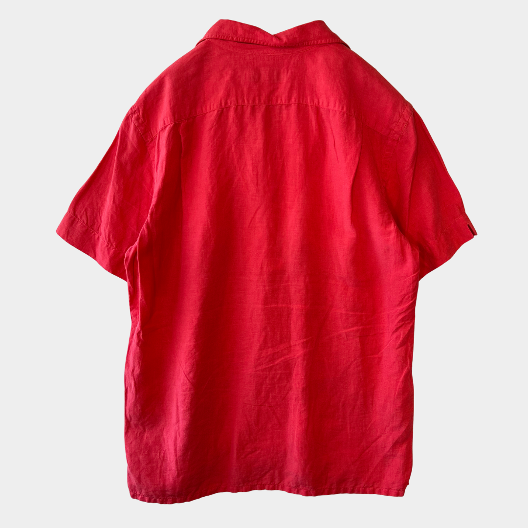 00's Polo Ralph Lauren ラルフ シルク/リネン オープンカラーシャツ 裾ポニー ピンク(M)/A3019SH-SO