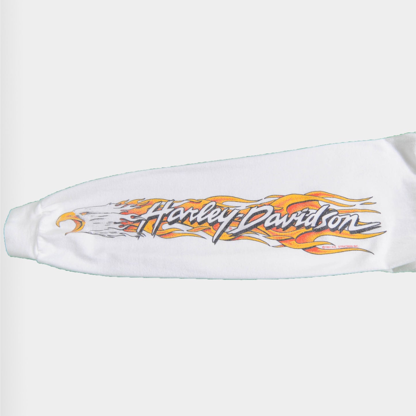 90's HARLEY DAVIDSON ファイヤーイーグル ロングスリーブ プリントTシャツ 白(LG)/A2662T-SO