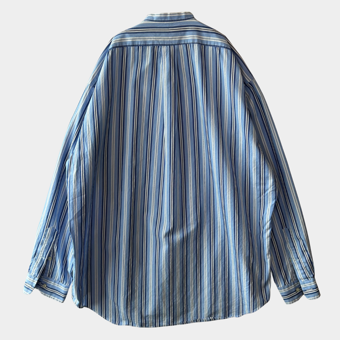 90's Polo Ralph Lauren ラルフローレン”POSTBOY”バンドカラーストライプシャツ 青白(L)/A6880SH-SO