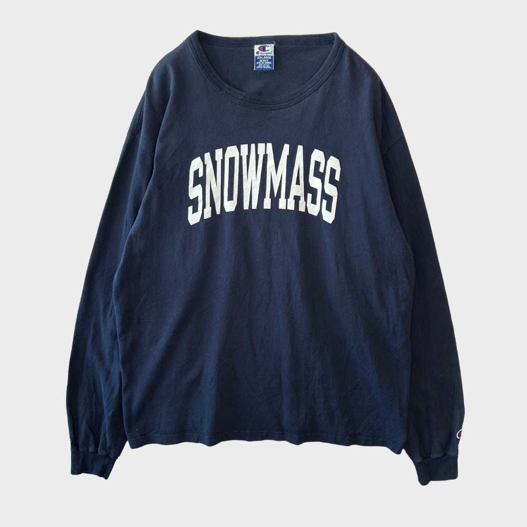 90's Champion SNOWMASS プリント ロンT ネイビー (2XL)/A7124T-SO