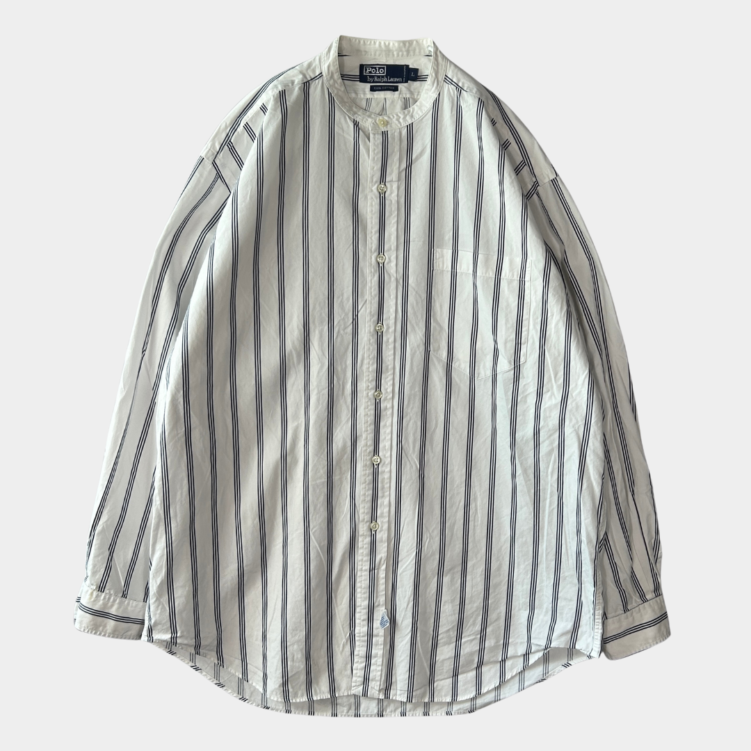 00's Polo by Ralph Lauren ポロ ラルフローレン ストライプシャツ バンドカラー (L)/A7774SH-SO