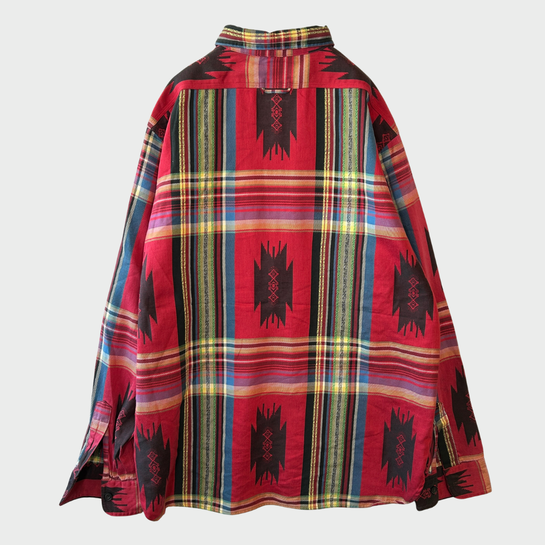 00's Ralph Lauren ラルフローレン ネイティブ柄 シャツ チンスト 赤黒緑青黄 (XL)/A2499S-SO