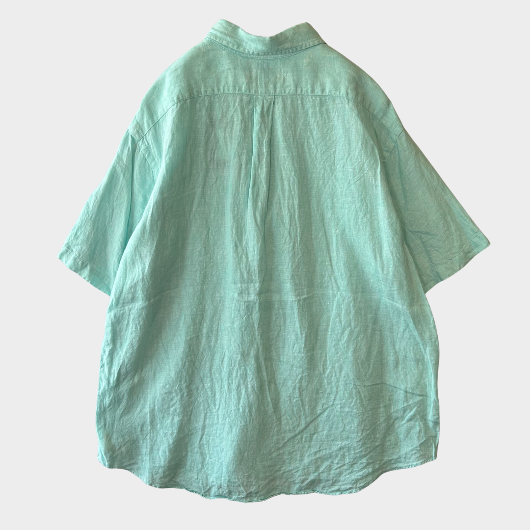 00's Ralph Lauren 半袖 ボタンダウンリネンシャツ エメラルドグリーン XXL/A2988SH-SO