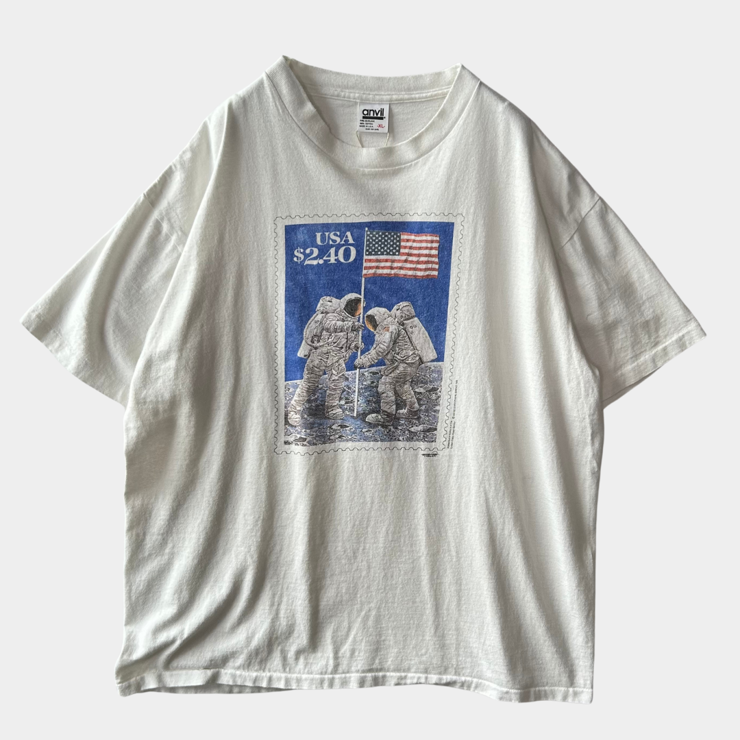 90's anvil アポロ11号月面着陸記念切手プリントTシャツ 白(XL)B1942T-SO