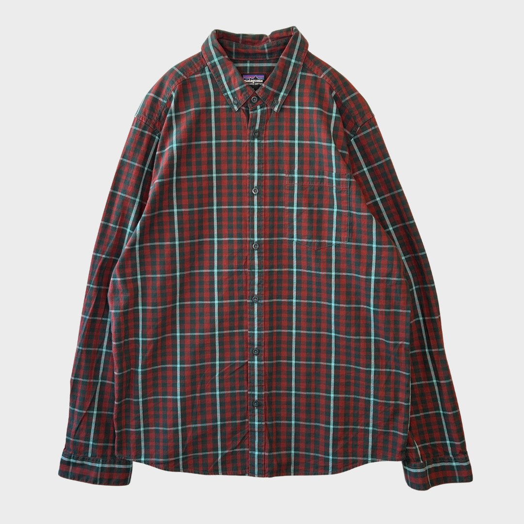 00's Patagonia パタゴニア ボタンダウンチェックシャツ 赤黒緑 (L)/A7919SH-SO