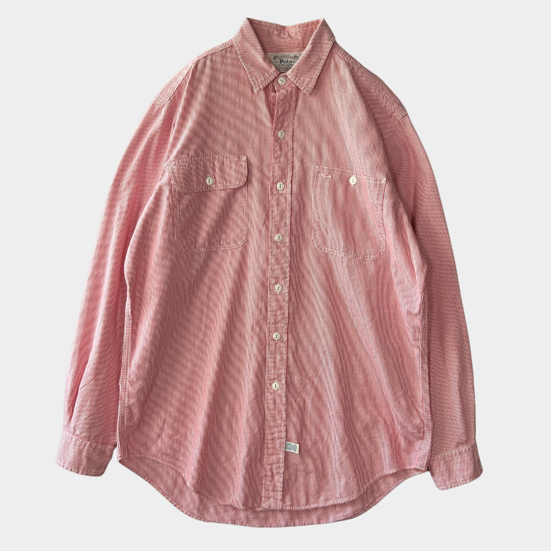 00's Polo by Ralph Lauren ラルフローレン ワークシャツ ストライプ 赤 白 (M)/A7775SH-SO