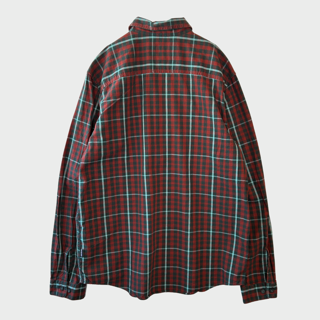 00's Patagonia パタゴニア ボタンダウンチェックシャツ 赤黒緑 (L)/A7919SH-SO