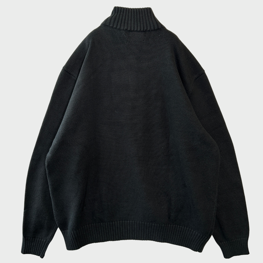 00's RALPH LAUREN ハーフジップ コットンニット 黒 L /A7603K-SO