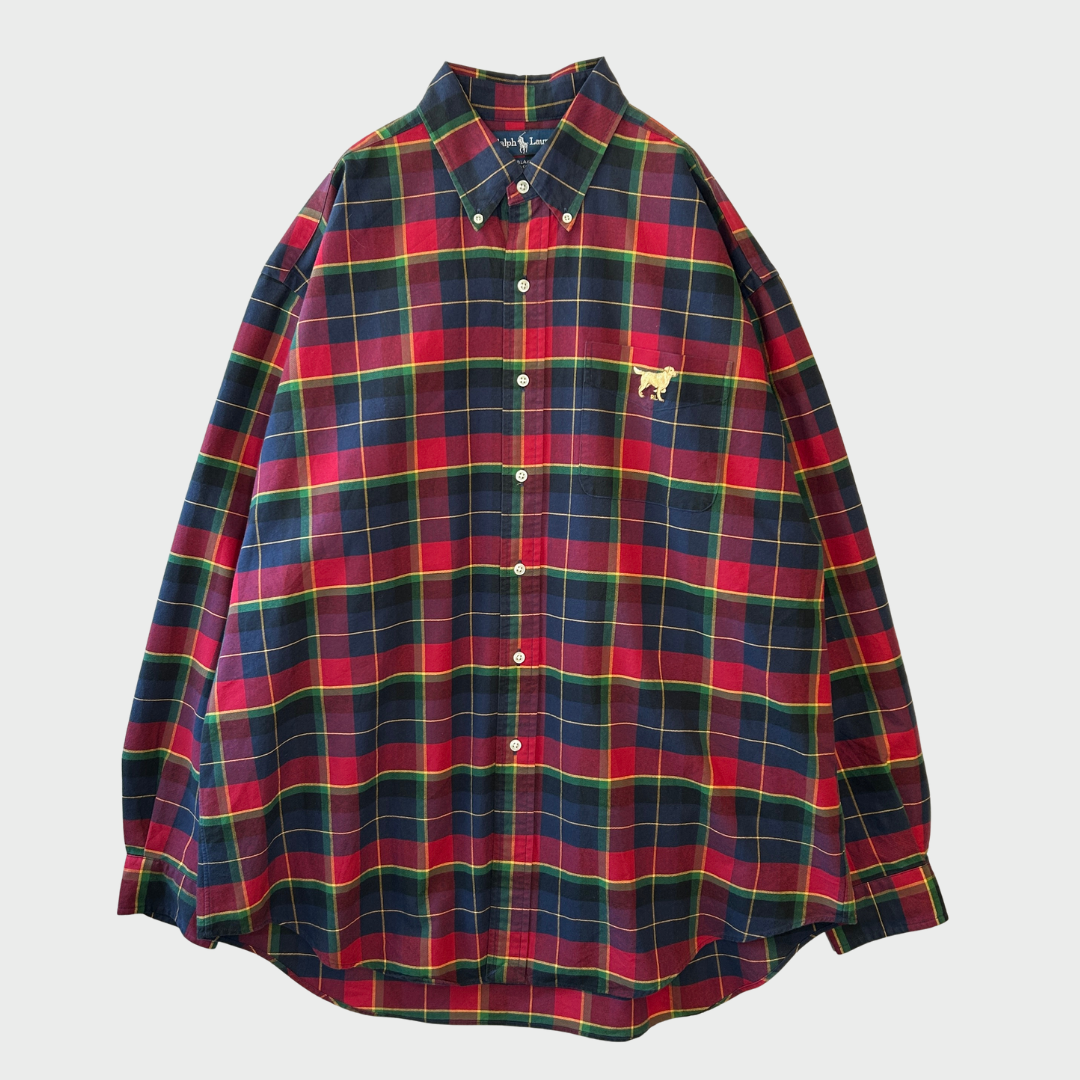 00's Ralph Lauren ラルフローレン チェックシャツ 赤黄緑紺 (XL)/A7669SH-SO