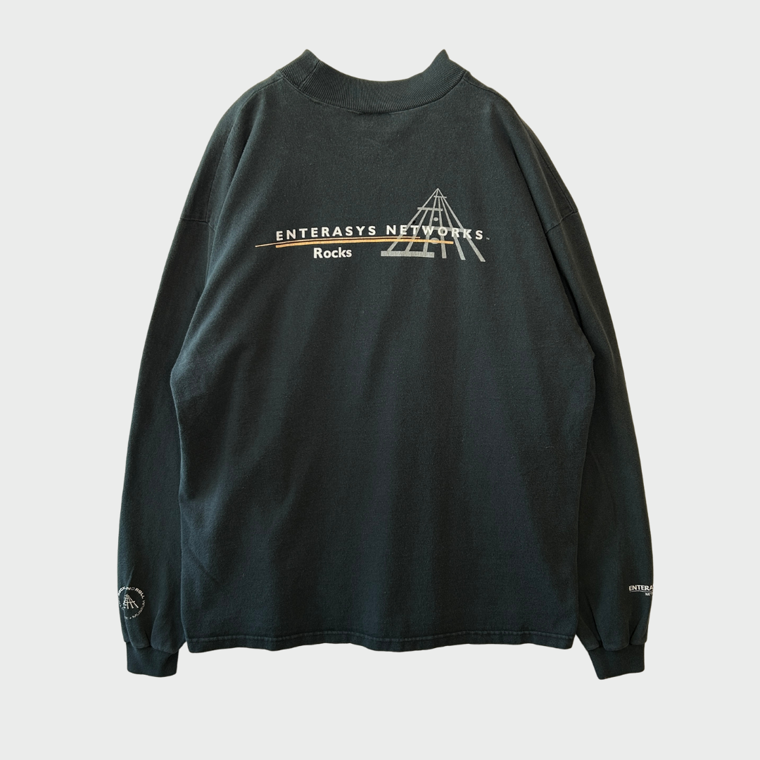90's COTTON DELUXE enterasys networks ジョンレノン バンド 企業 ロンT 黒 XL /A8259T-SO