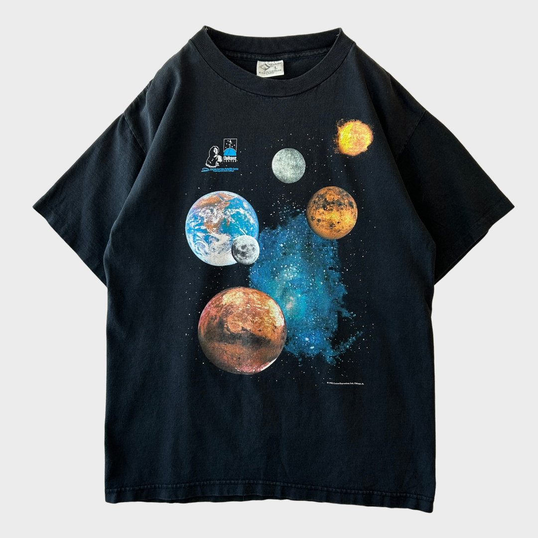 90's Cotton Expressions 太陽系プリントTシャツ チャレンジャー・センター 宇宙 黒(L)/B2688T-SO