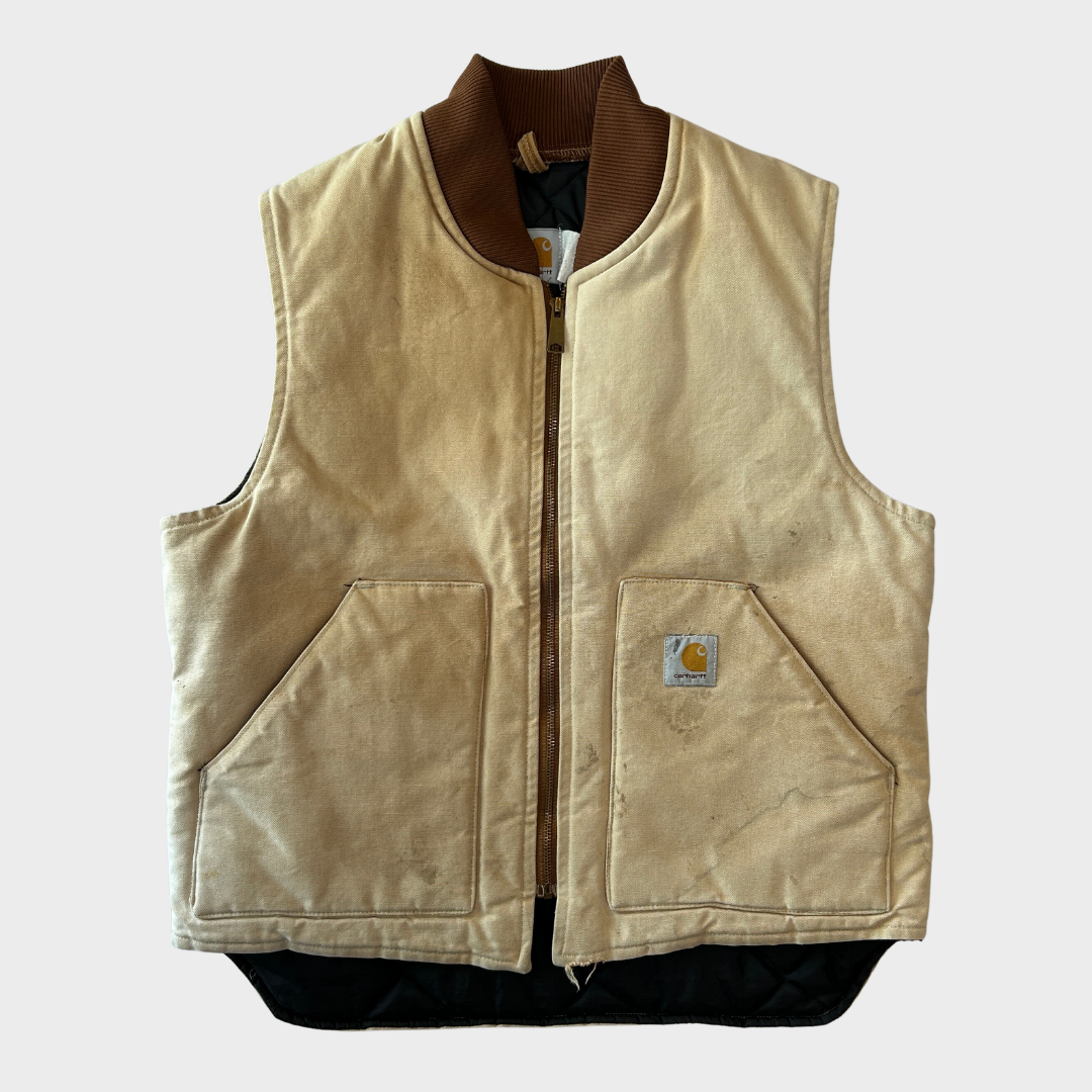 90's Carhartt work vest ダック ワーク ベスト 腰ゴム ベージュ(L)/A6707V-SO