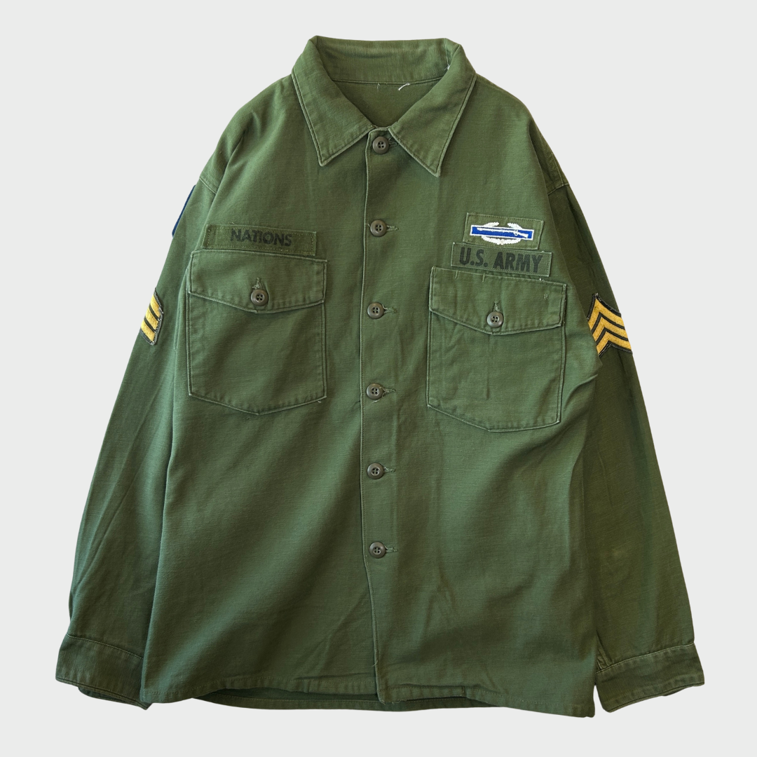 US ARMYユーティリティシャツ 60s 米軍 U.S.ARMY 花柄刺繍 ユーティリティシャツ - Sixpacjoe