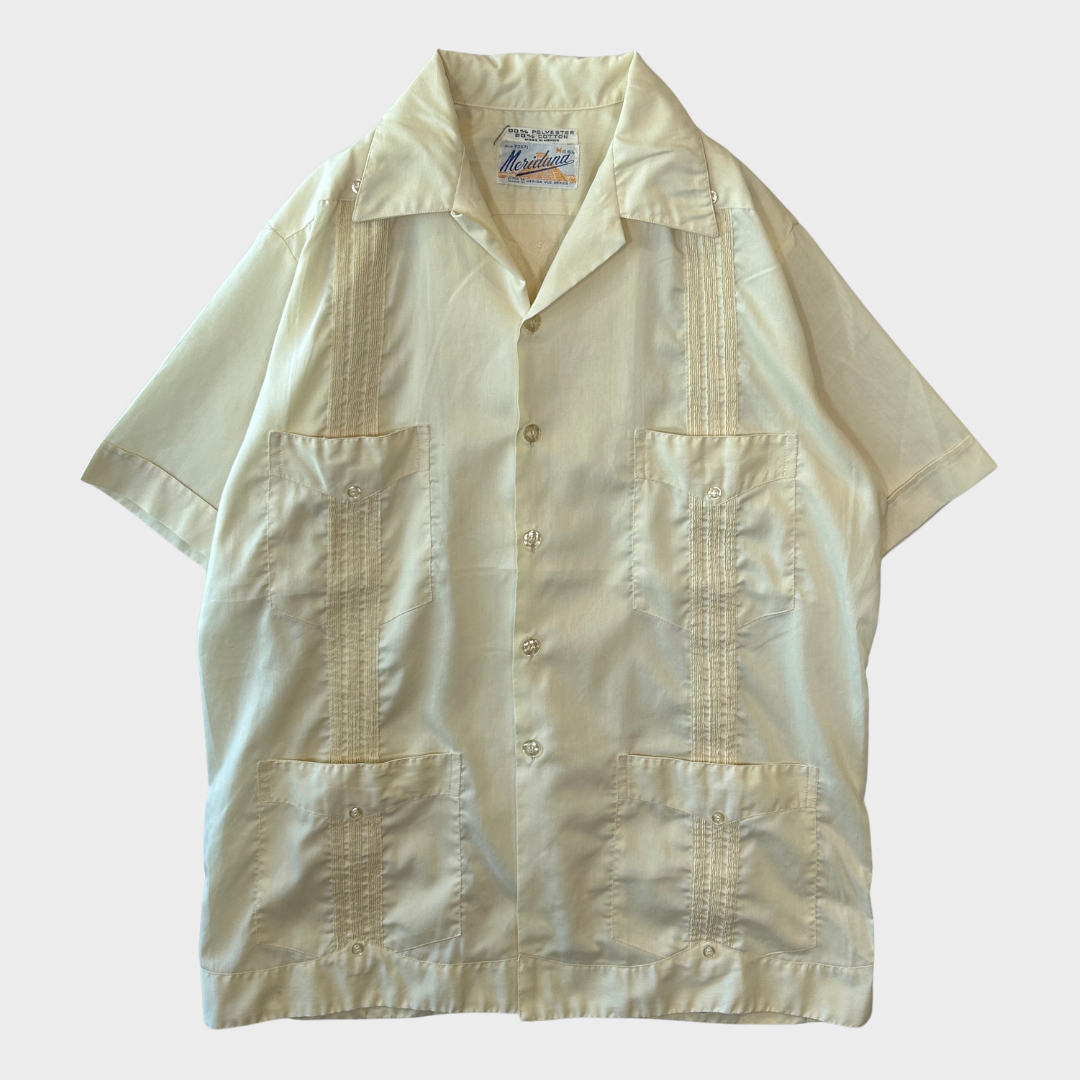 70's Meridana キューバシャツ 半袖シャツ 白 (M)/A4486S-SO