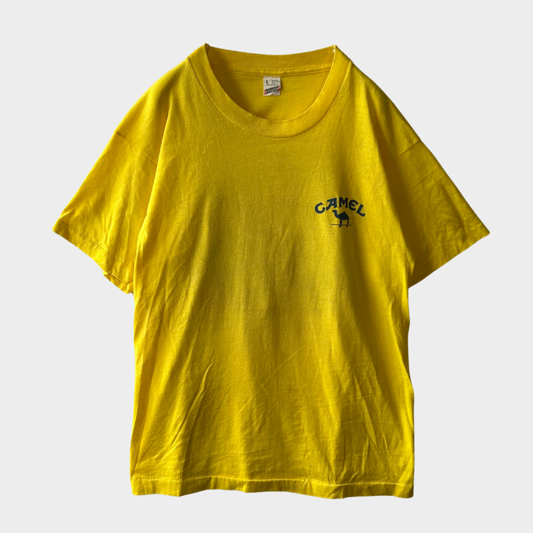 80's CAMEL タバコ アドバタイジングプリント バックプリントTシャツ 黄色 (L)/B2367T-SO