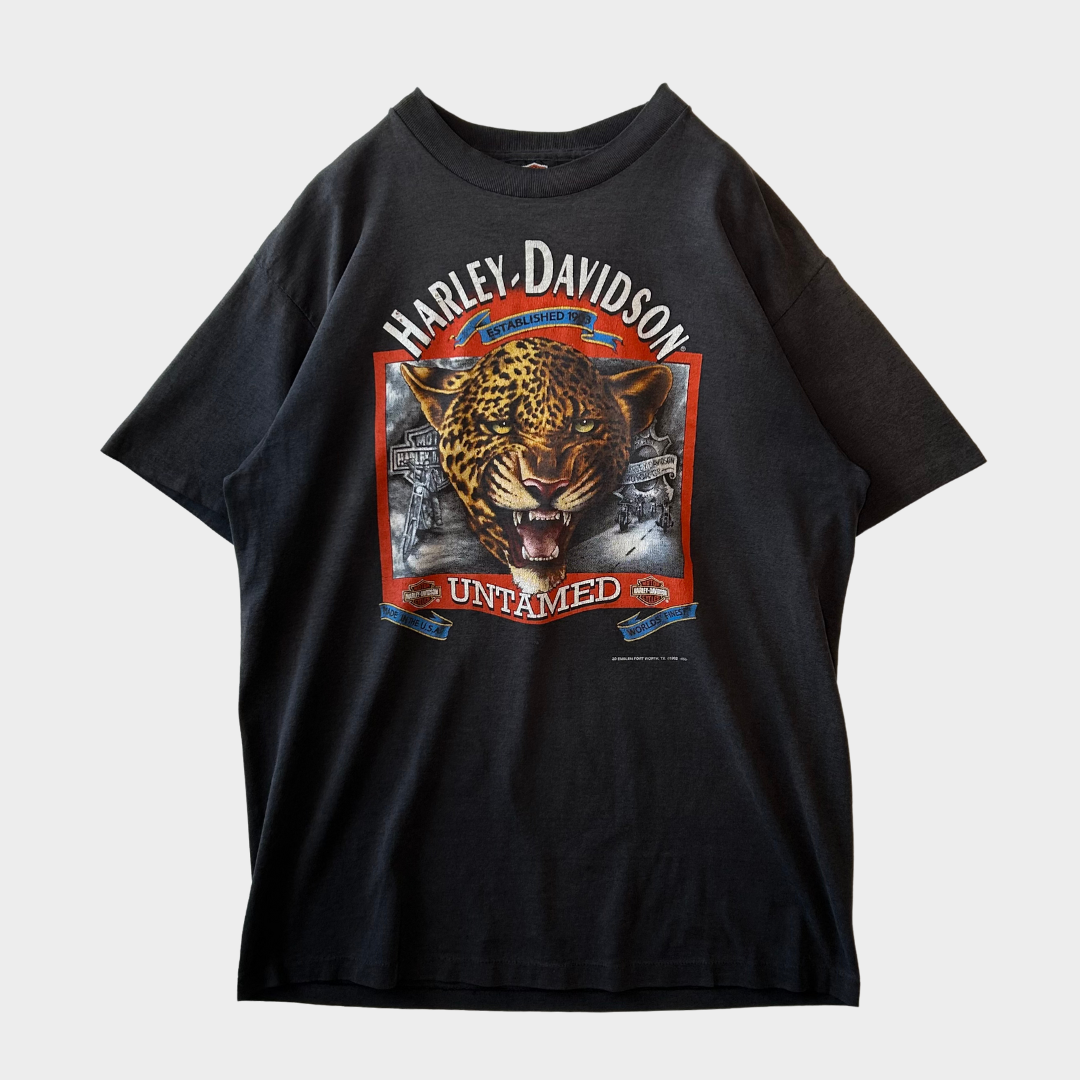 90's Harley-Davidson ジャガー 3D エンブレム Tシャツ 黒 (XL)/A6984T-SO
