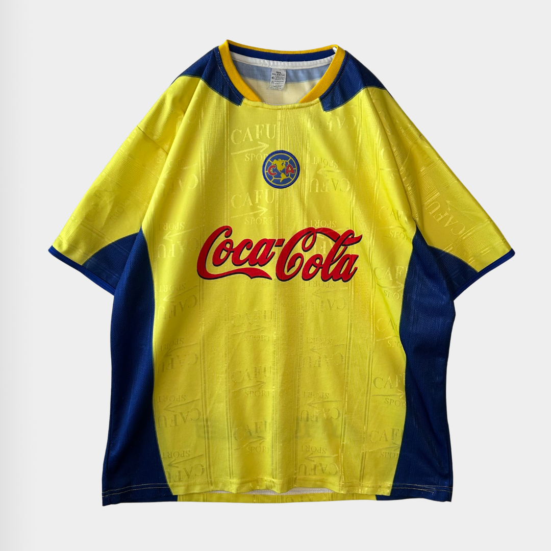 90's Club America Soccer Jersey Uniform Coca-Cola 黄青 (サイズ不明)/A0198T-SO