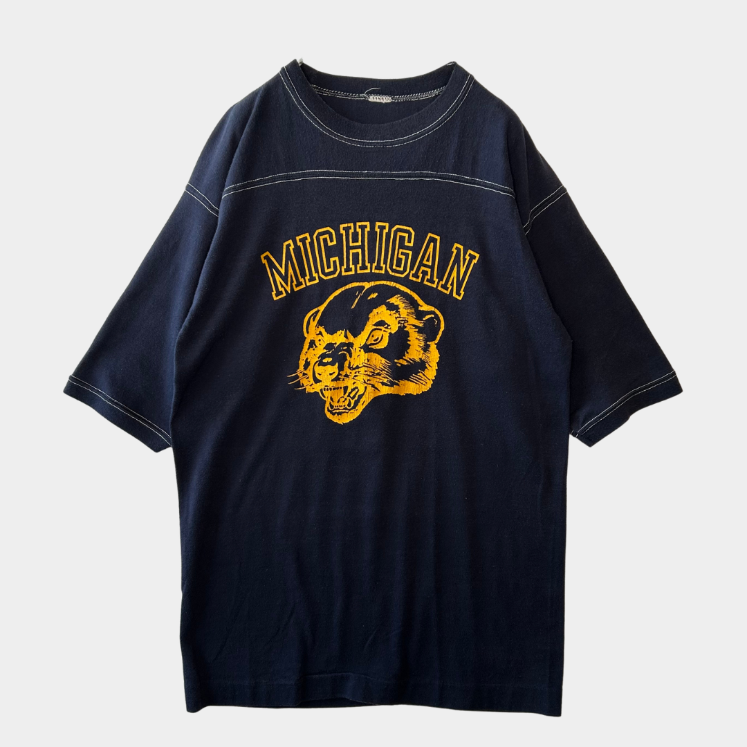80's Unknown MICHIGAN フットボールTシャツ ネイビー (サイズ不明)/A6392T-SO