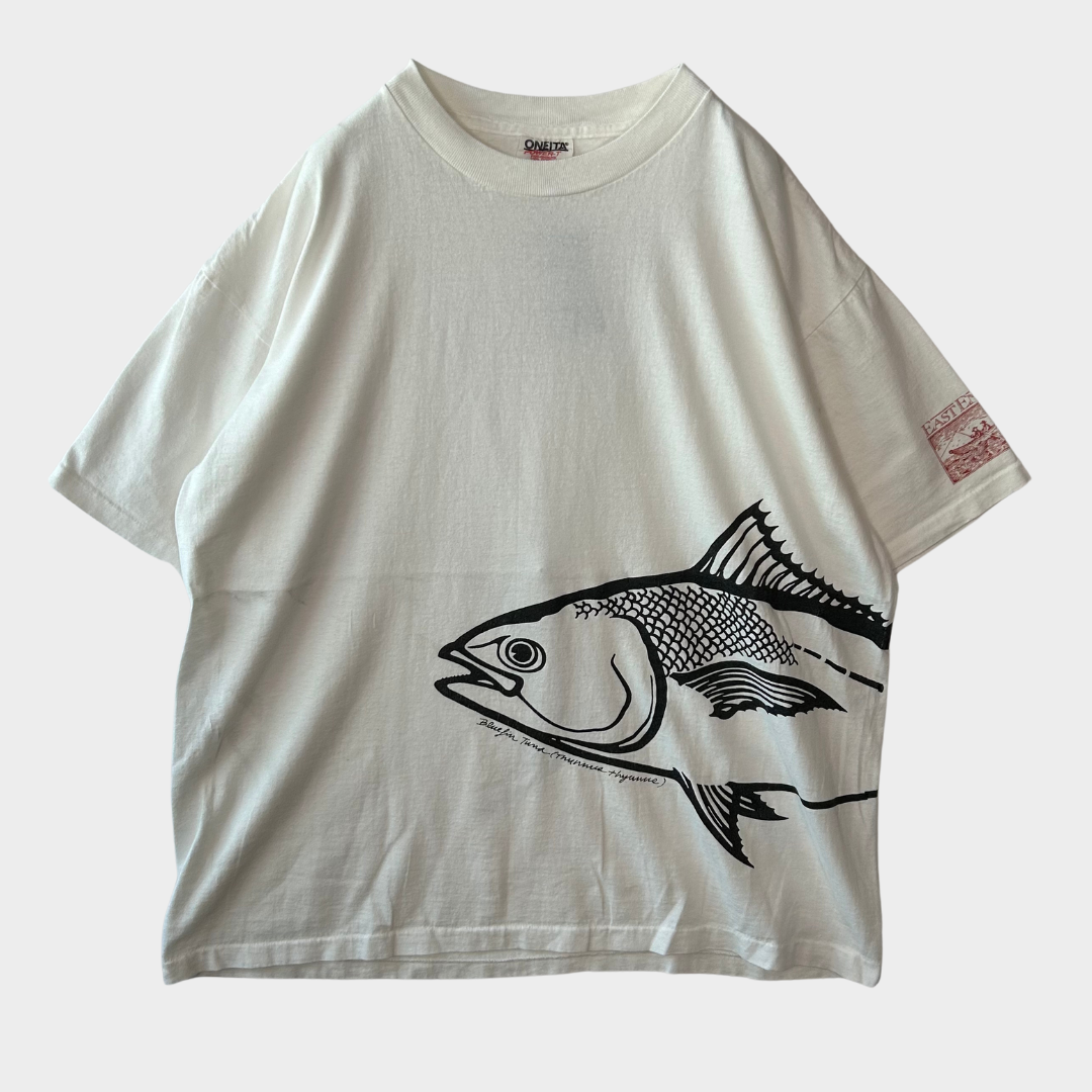 90's ONETIA EAST ENDER マグロ アートTシャツ 白(XL)/A4413T-SO