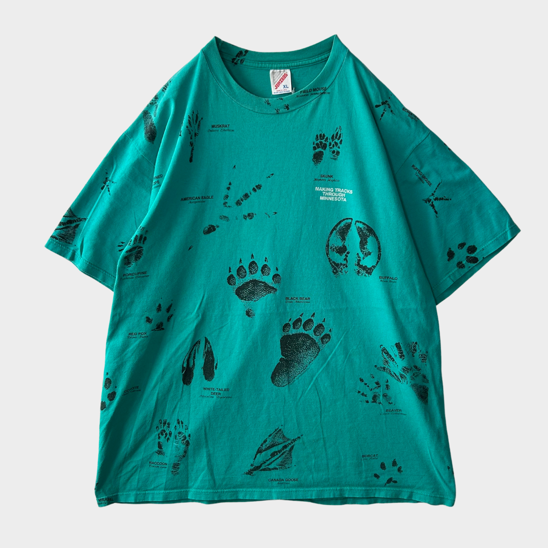 90's JERZEES Animal 足跡T-shirt 緑 (XL)/A3842T-SO
