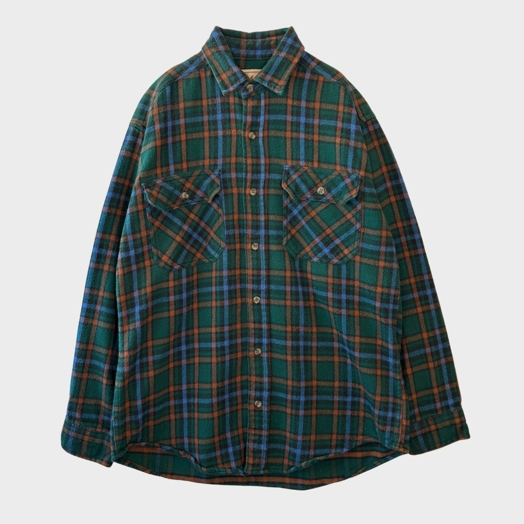 00's Wool Rich フランネルチェックシャツ 青緑橙 (M)/A7783SH-SO