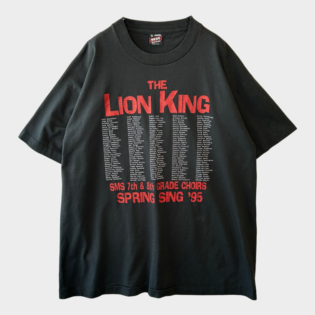 90's FRUIT OF THE LOOM ライオンキング SMD 7th&8th GRADE SPRING SING '95 イベント記念Tシャツ 黒 (XL)/B2737T-SO
