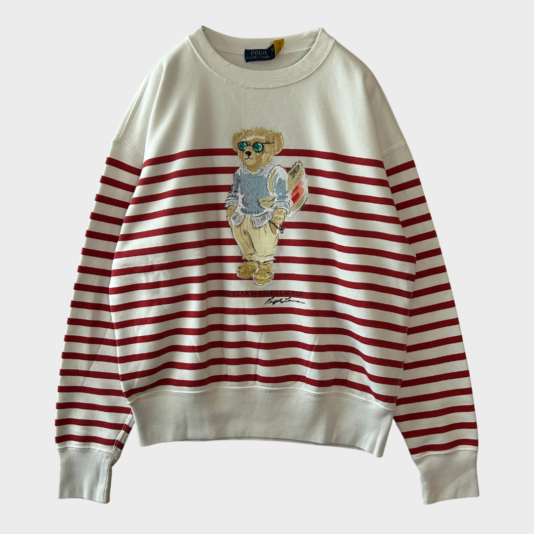 00's Ralph Lauren ラルフローレン ポロベア ボーダースウェット 白赤 (XL)/B1153S-SO
