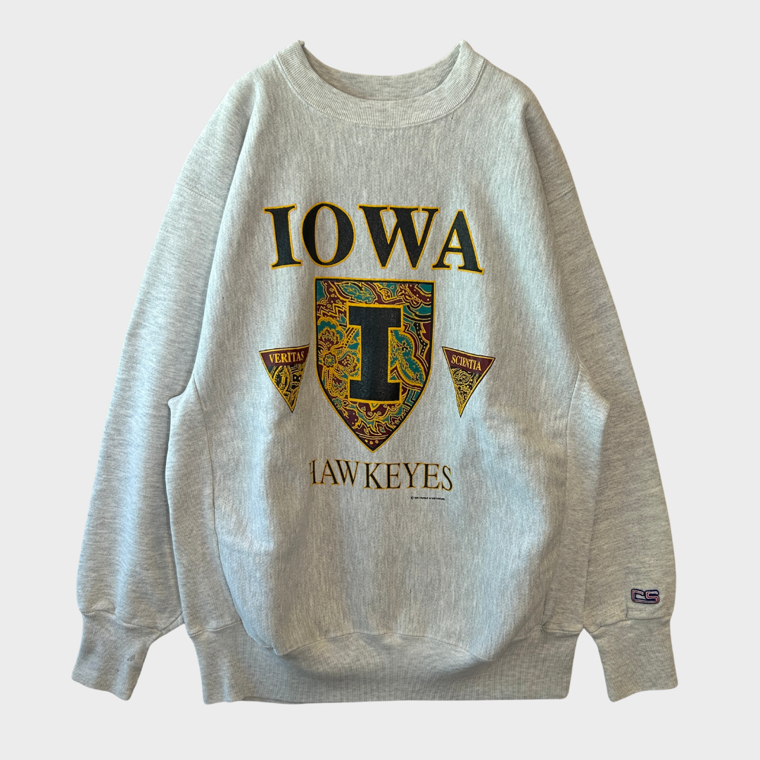 90's Crable Sportswear カレッジスウェット"IOWA HAWKEYES"リバースタイプ グレーB2421S-SO