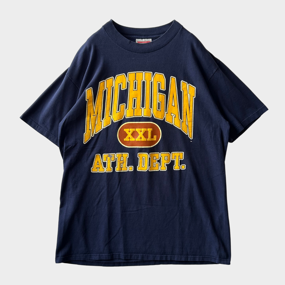 90's DODGER MICHIGAN ATH .DEPT. カレッジTシャツ 紺(XL)/A6375T-SO
