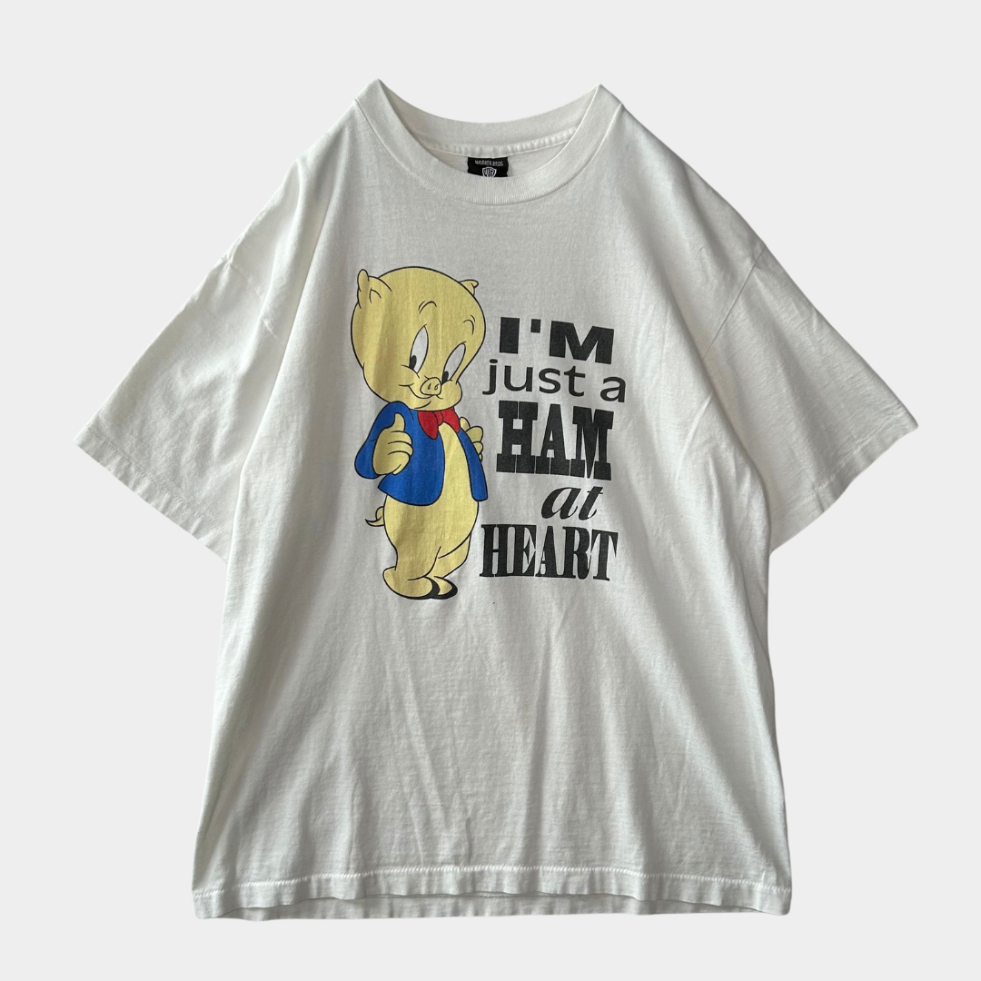 90's WARNER BROS ポーキー・ピッグ キャラクターTシャツ Looney Tunes白(L)/B2073T-SO