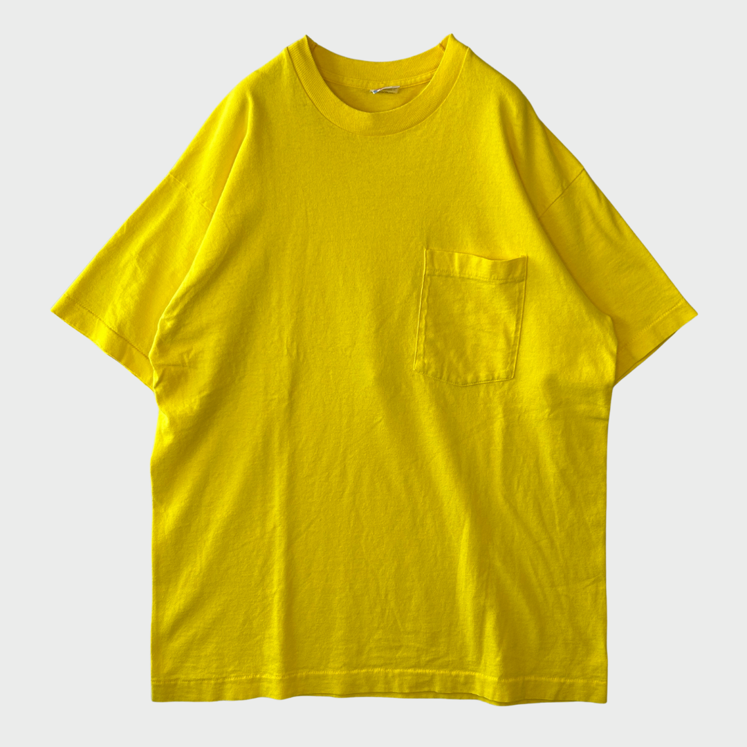 90's Fruit Of The Loom ポケットTシャツ シングルステッチ 黄 (L)/2805T-SO