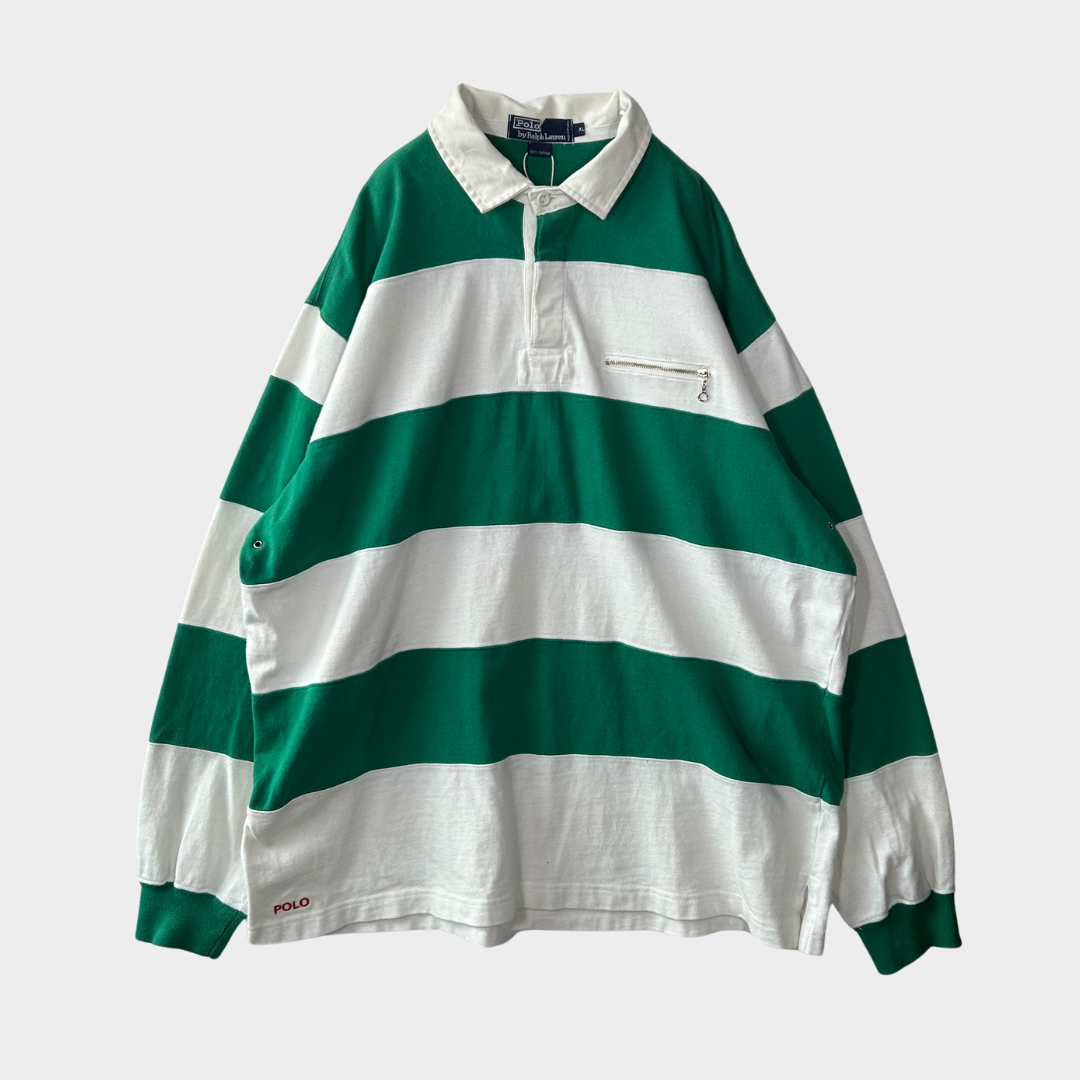 00's Polo by Ralph Lauren Rugger shirt ラガー・シャツ 緑白 (XL 00's Polo by Ralph Lauren Rugger shirt ラガー・シャツ 緑白 (XL