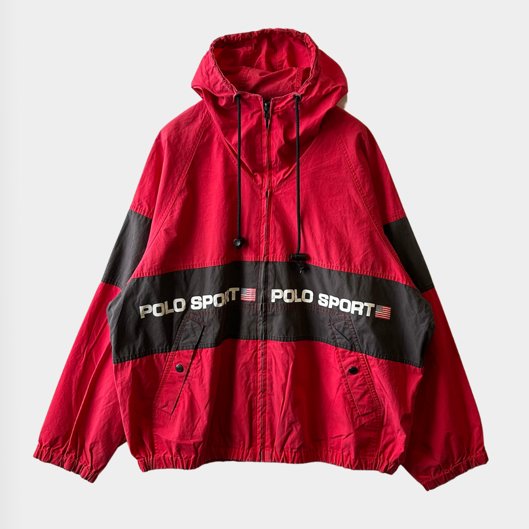 90's Polo Sport ポロスポーツ ラルフローレン コットンパーカー 赤黒 90's Polo Sport ポロスポーツ ラルフローレン コットンパーカー 赤黒