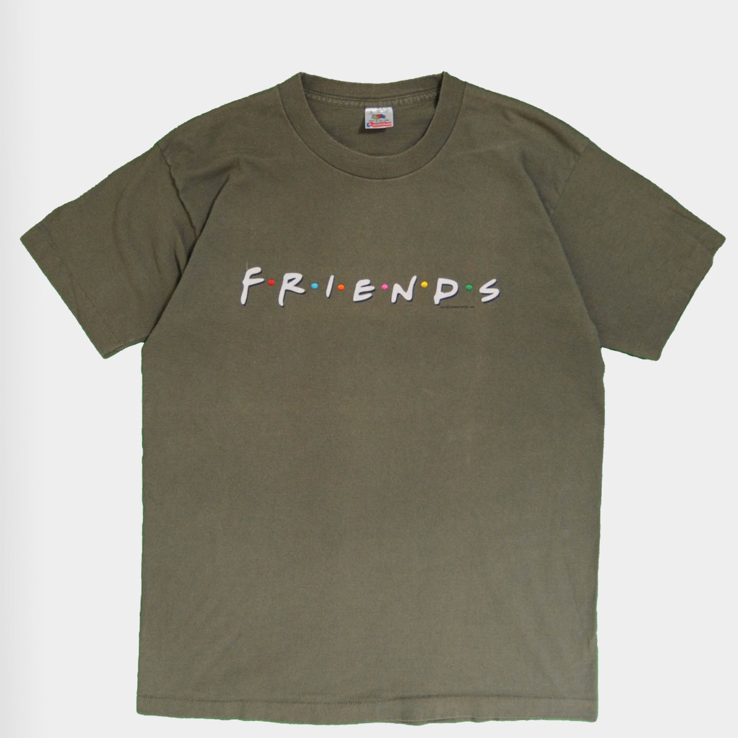 90’s FRIENDS 海外ドラマ NBC プリント&刺繍Tシャツ カーキ (L)/A2714T-O