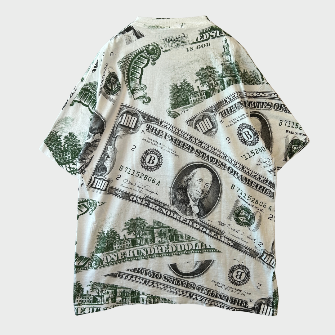 90's SIGNAL SPORT 100 Dollar AOP 総柄Tシャツ 白(XL)/B2690T-SO