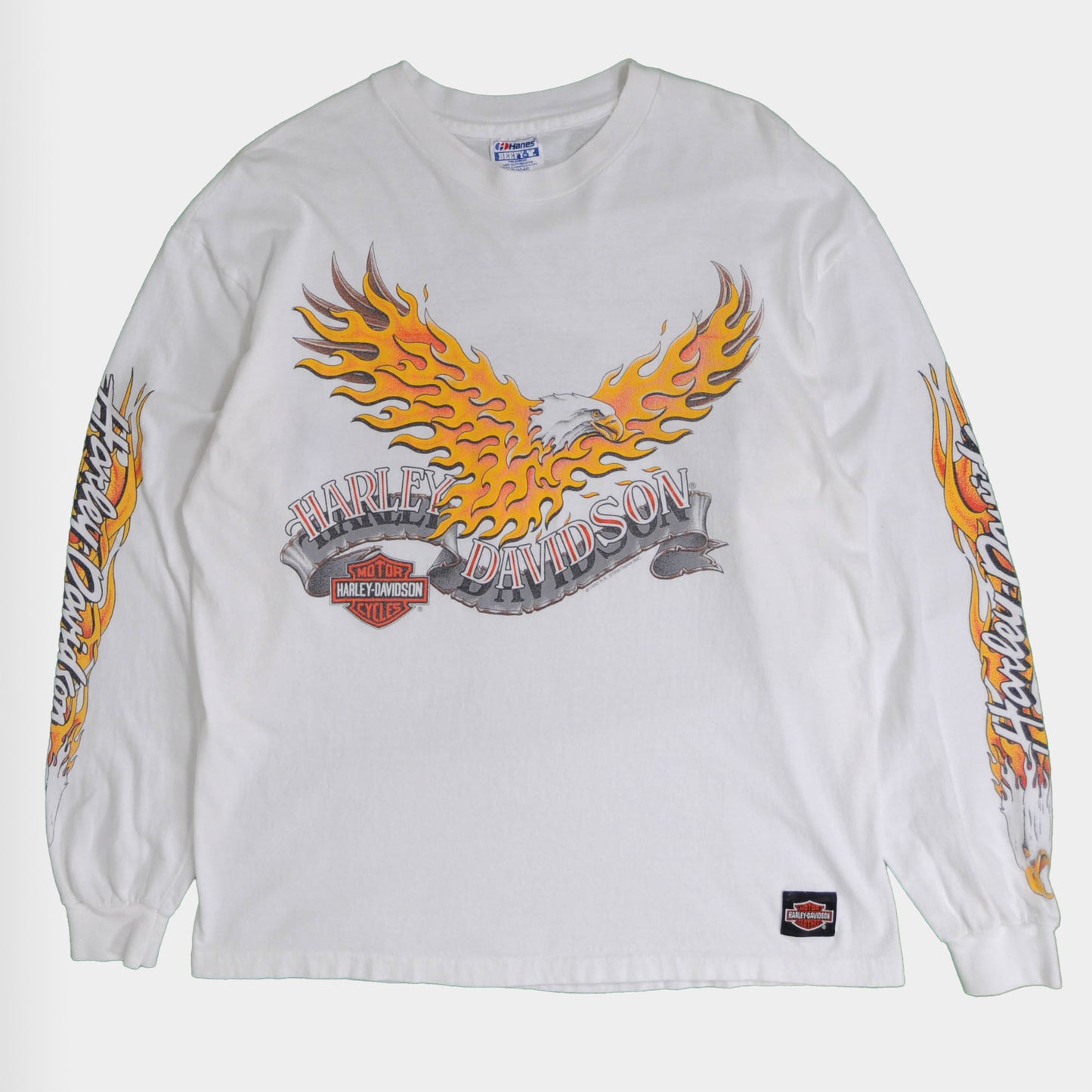 90's HARLEY DAVIDSON ファイヤーイーグル ロングスリーブ プリントTシャツ 白(LG)/A2662T-SO
