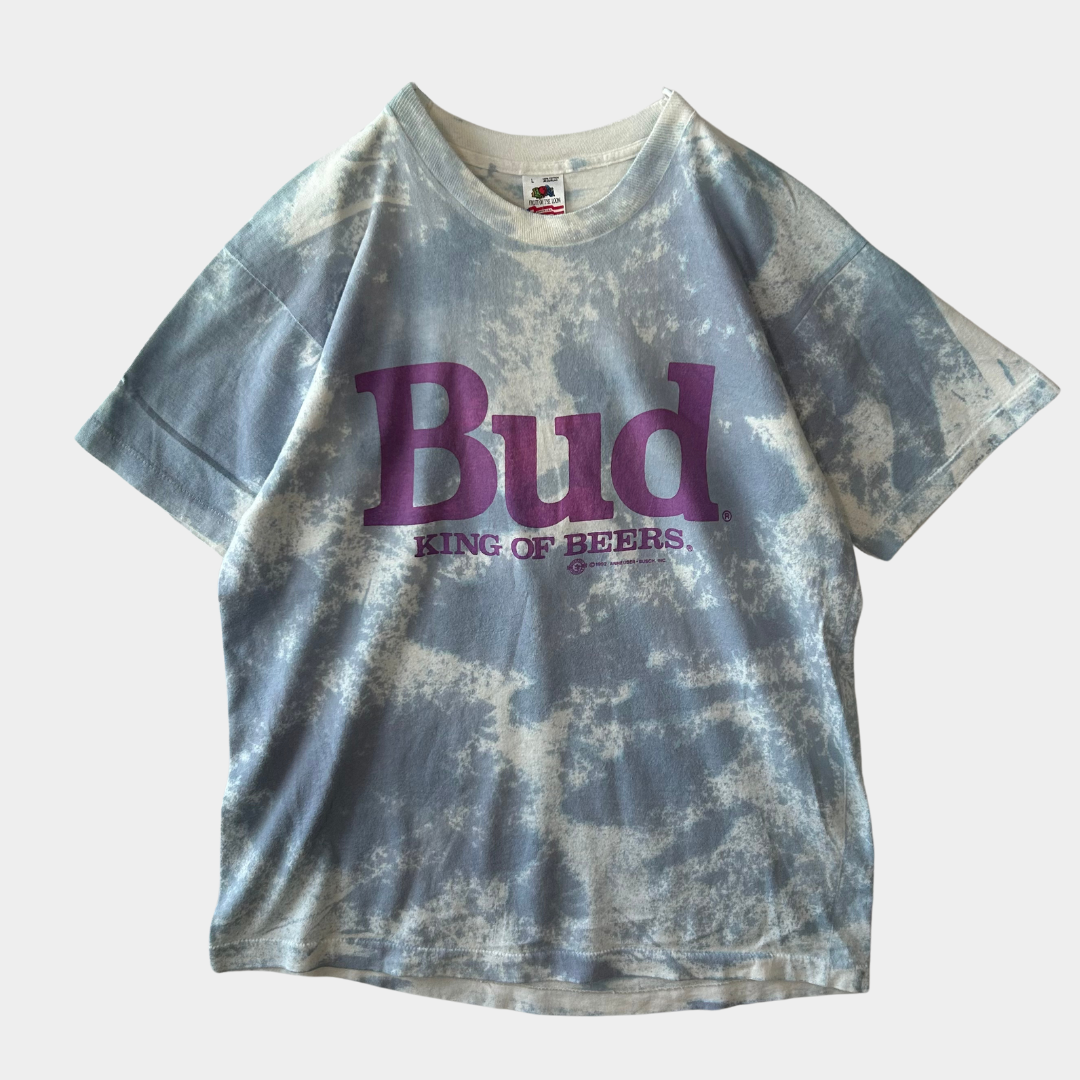 90's Fruit of the Loom BUDWEISER タイダイ 企業Tシャツ 薄青 白(L)/A4123T-SO