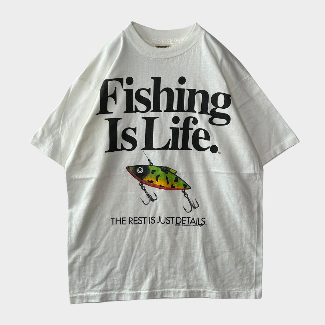 90’s BIG BALL SPORTS “Fishing Is Life” Tシャツ 白 (L)/A3694T-SO