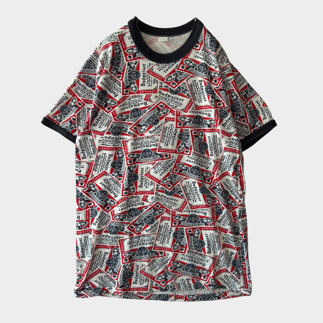 80's Sportswear Budweiser アルコール リンガーTシャツ 白赤青 (L)/A4051T-SO