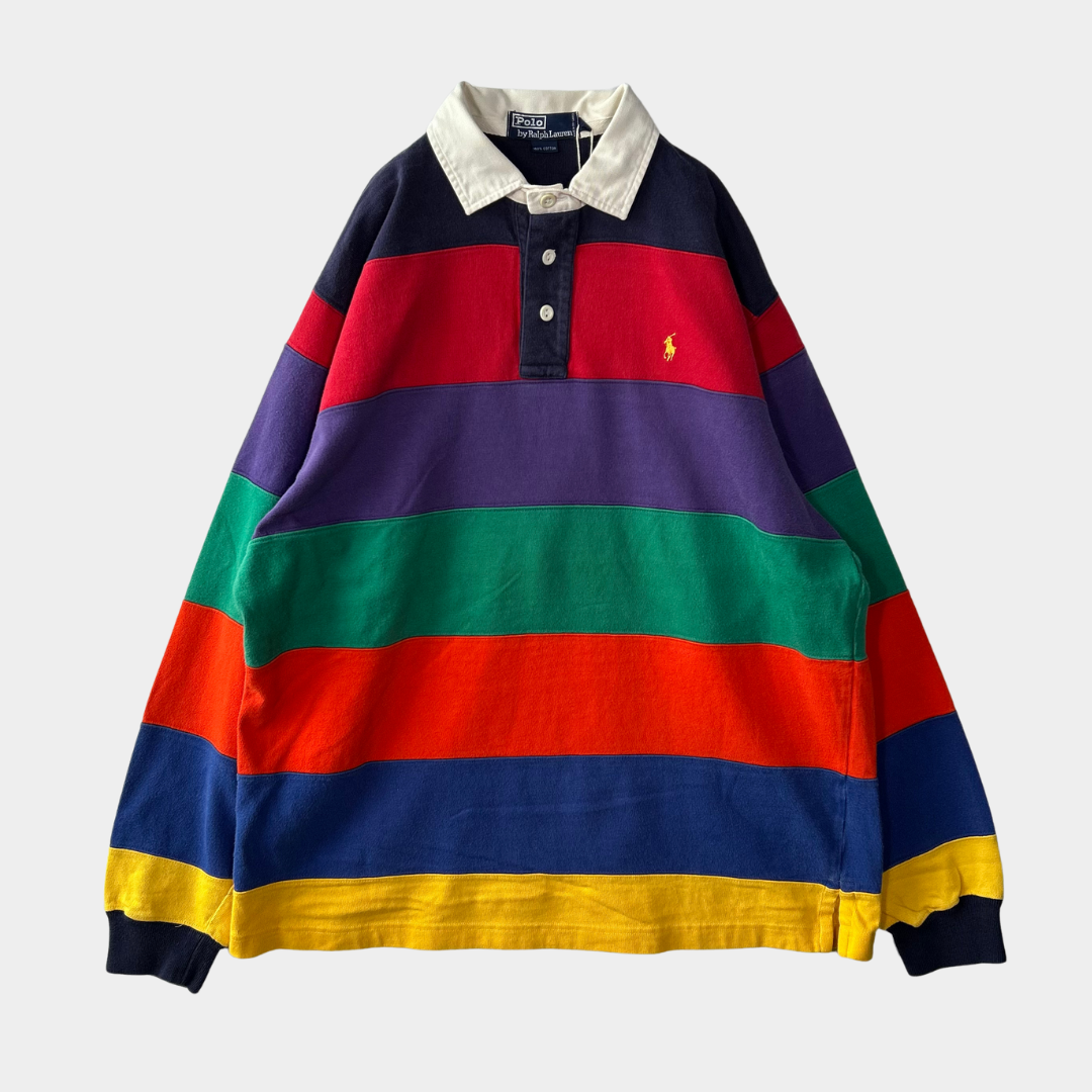 00's Polo Ralph Lauren Rugger shirt ラガーシャツ 黒赤紫緑黄 (M 00's Polo Ralph Lauren Rugger shirt ラガーシャツ 黒赤紫緑黄 (M