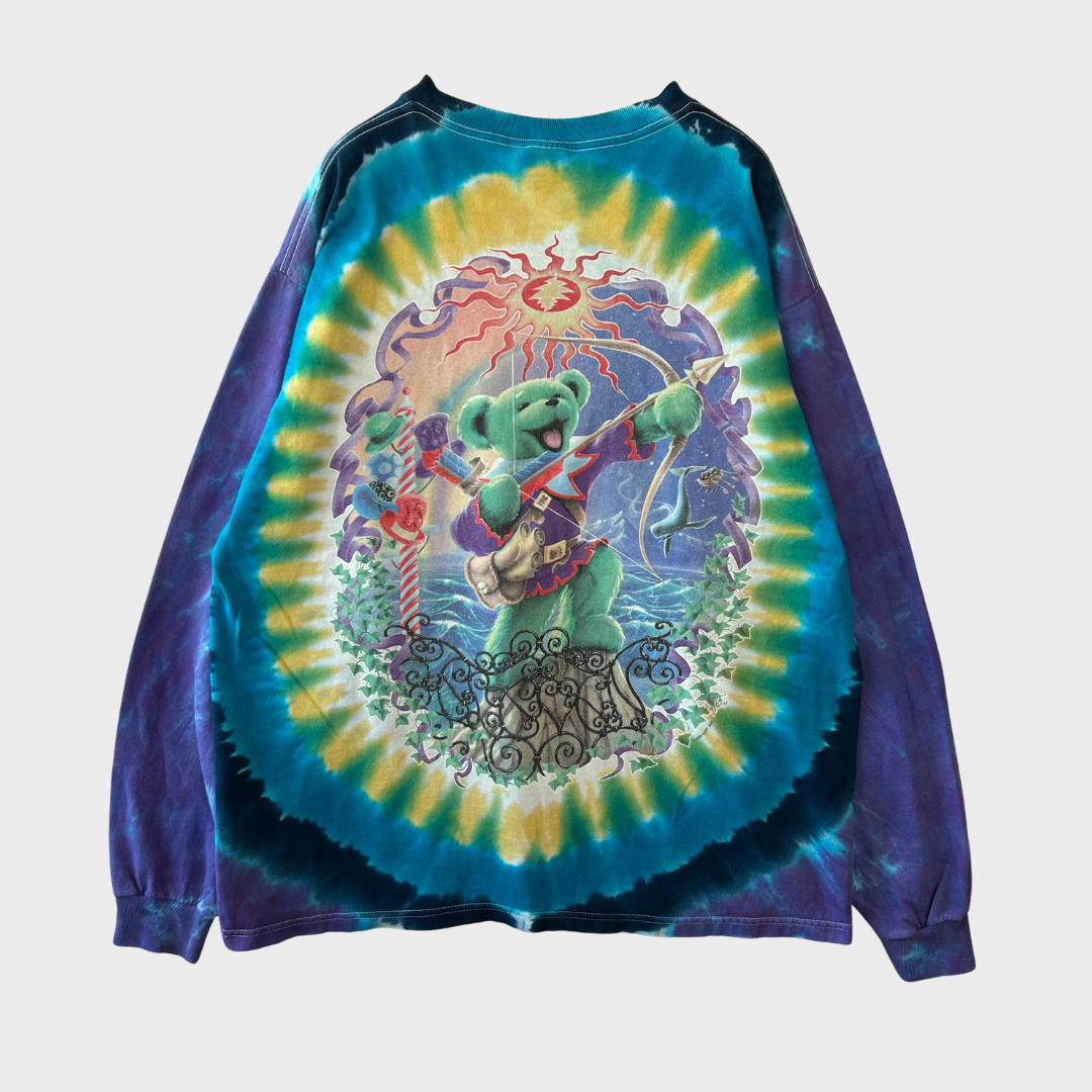90's FRUIT OF THE LOOM Grateful Dead タイダイ柄 デッドベアープリント バンド ロンT XL /A8260T-SO