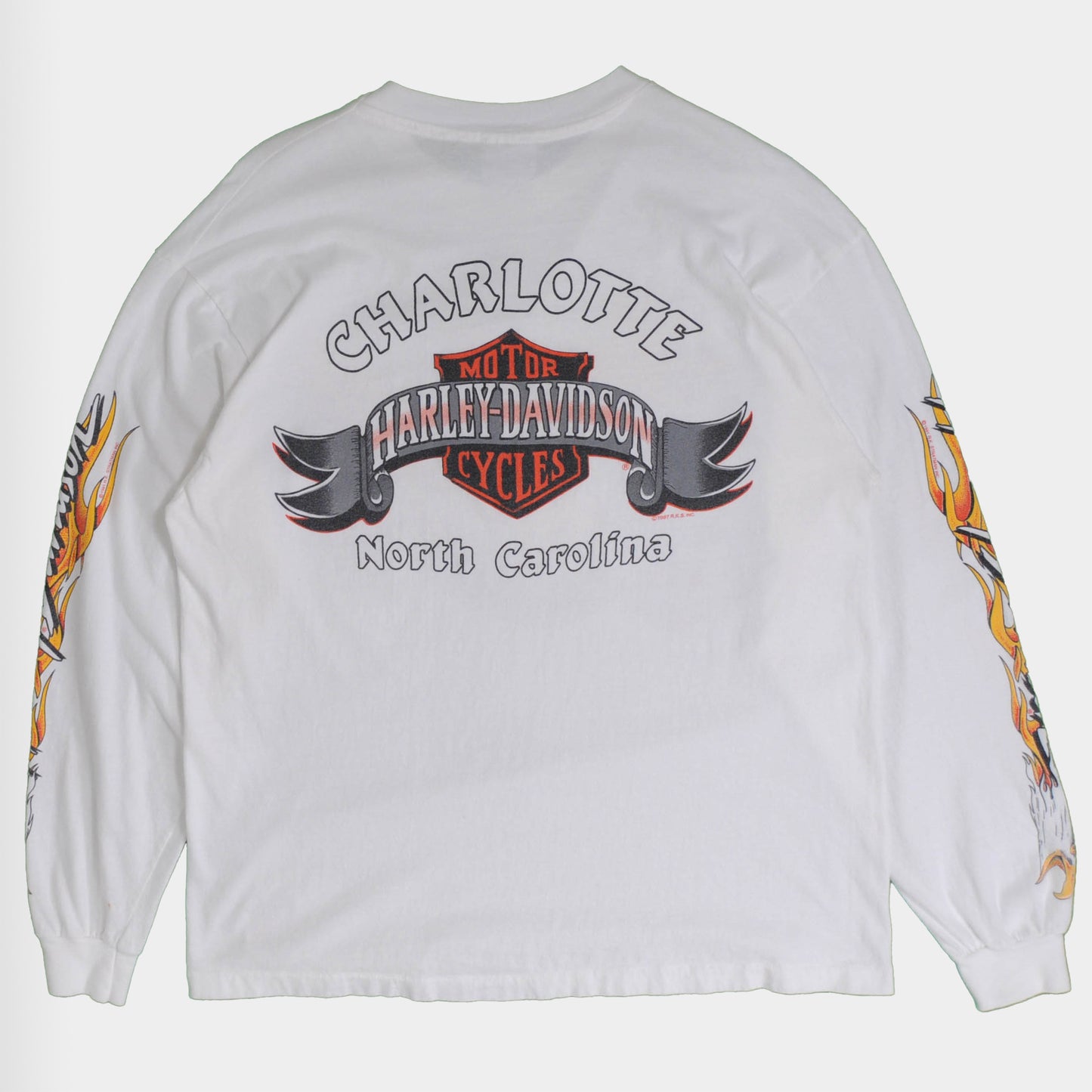 90's HARLEY DAVIDSON ファイヤーイーグル ロングスリーブ プリントTシャツ 白(LG)/A2662T-SO