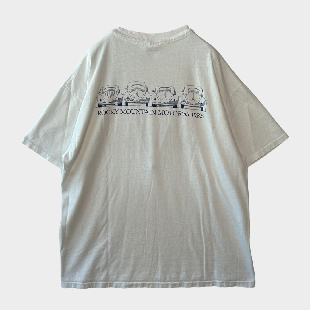90's Hanes フォルクスワーゲン ビートル ROCKY MOUNTAIN MOTORWORKS T-shirt 白 (XL)/A6420T-SO
