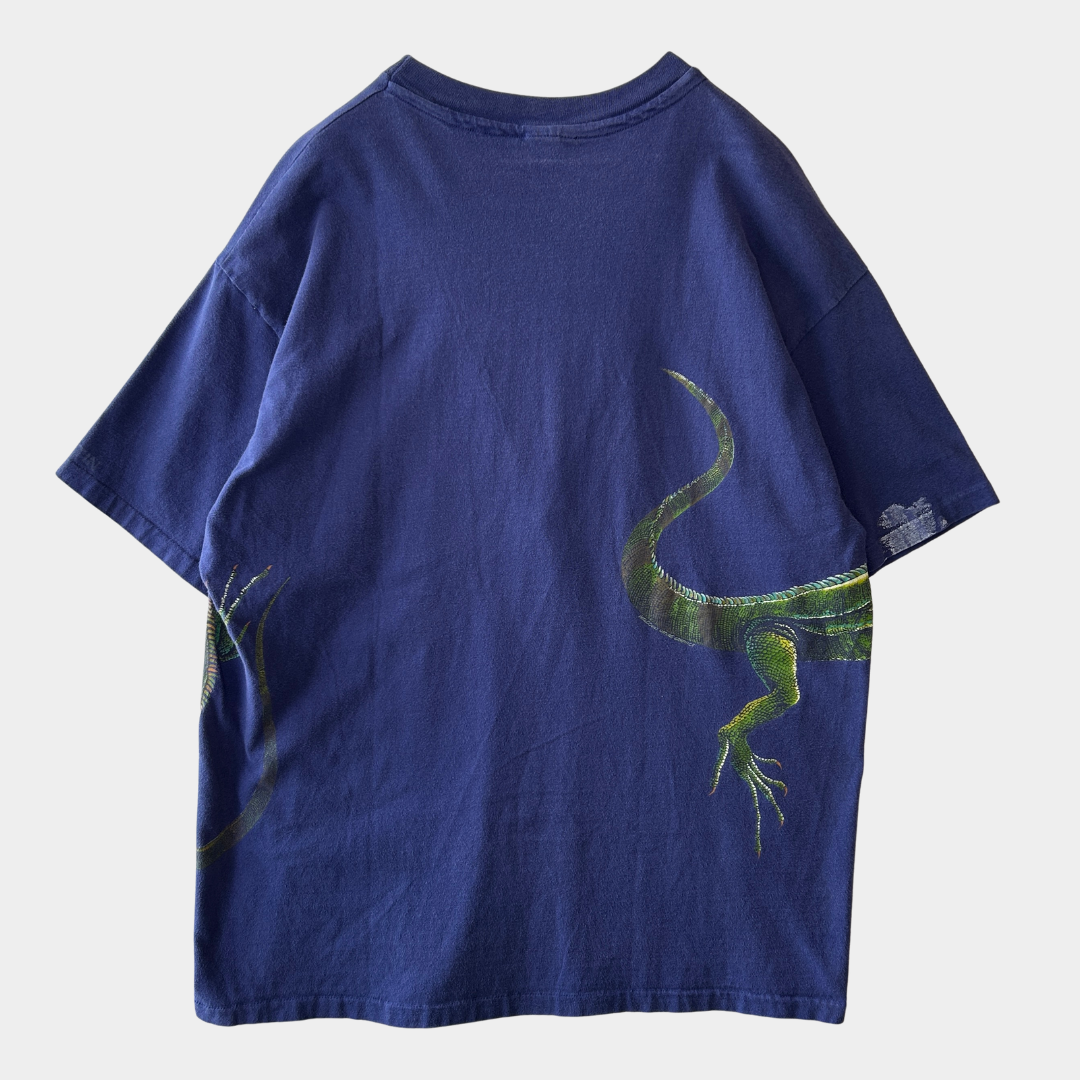 90's Hanes イグアナ アニマルプリントTシャツ 動物 紫(XL)/B2731T-SO