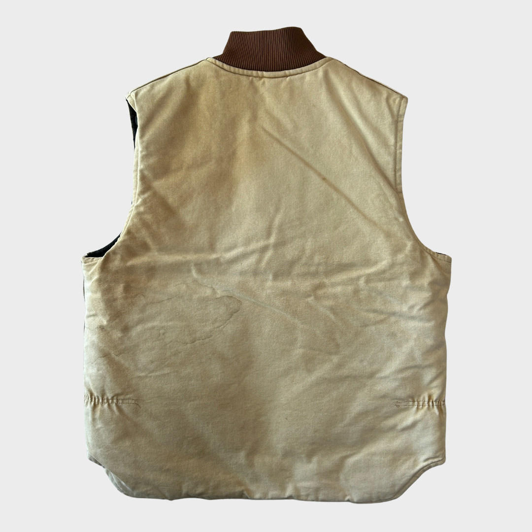 90's Carhartt work vest ダック ワーク ベスト 腰ゴム ベージュ(L)/A6707V-SO